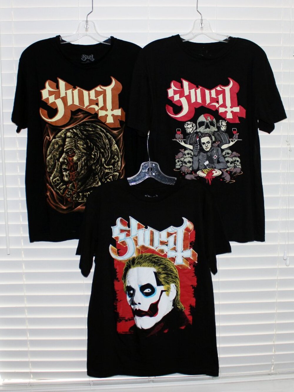 3 x GHOST t-shirts Swedish Rock Band Papa Emeritus IV Cherry Pie Skull Rats